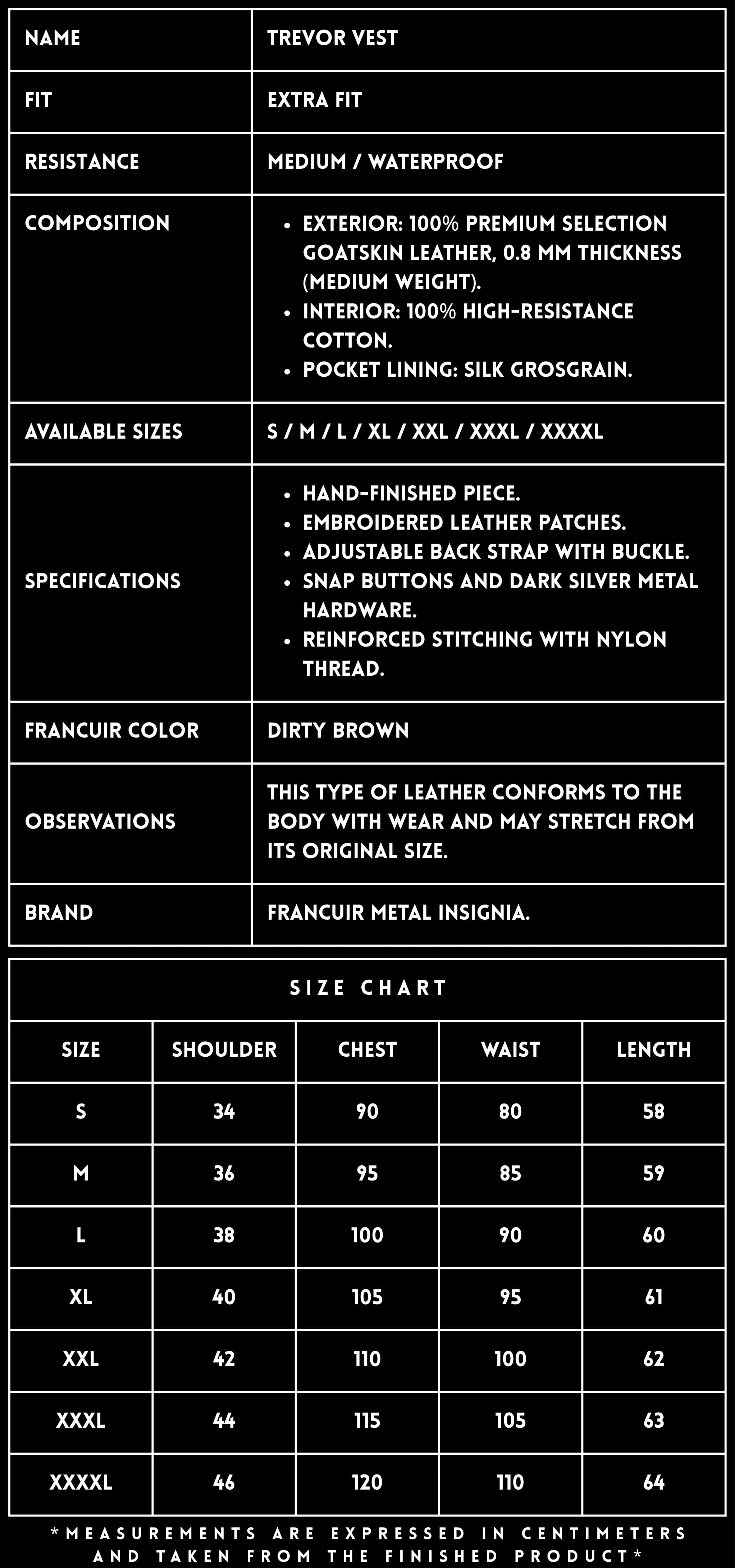 TECHNICAL SPECIFICATIONS_LEATHER VEST_TREVOR DIRTY BROWN_FRANCUIR